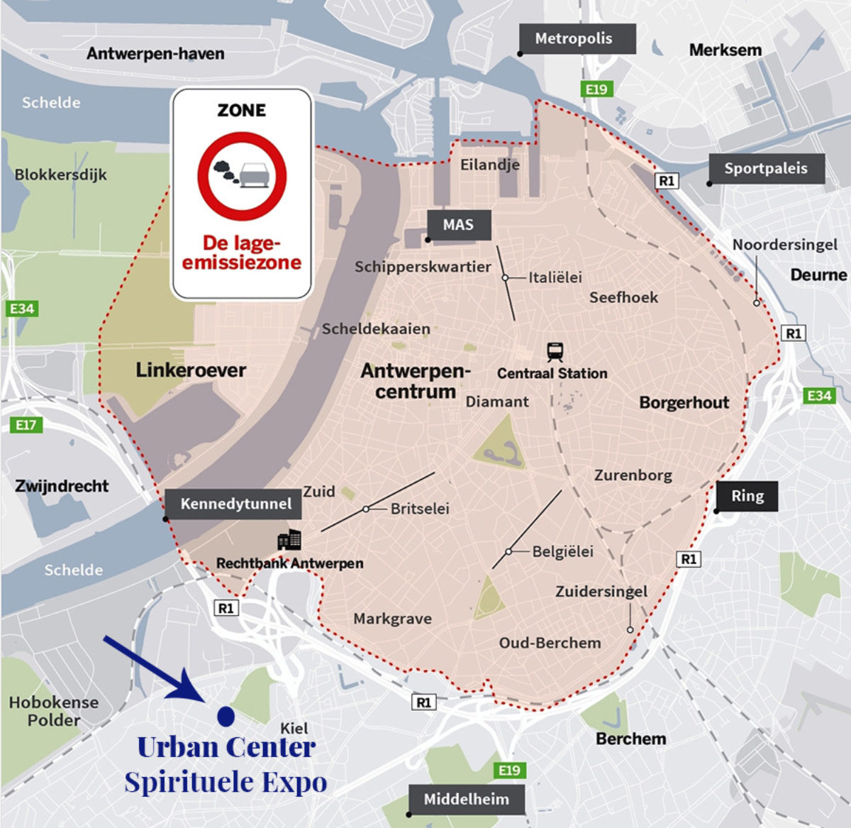 LEZ Antwerpen Urban Center Spirituele Beurs bereikbaar Bloom web