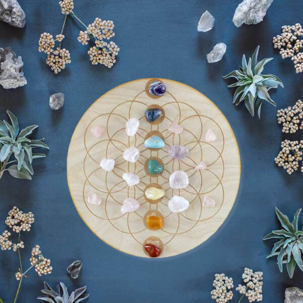 Flower of Life Chakra Crystal Grid Met Edelstenen