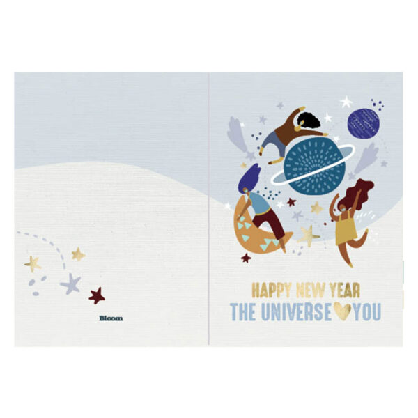 Wenskaart Happy New Year Versie The universe loves you Bloom Shop Front