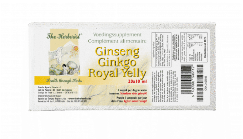 Foto front doos 20x10ml ginseng ginkgo royal jelly